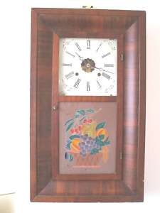 Ansonia Victorian Mahogany Painted Glass Wall Clock  