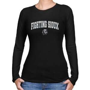 NCAA N. Dakota Fighting Sioux Ladies Black Logo Arch Long Sleeve Slim 
