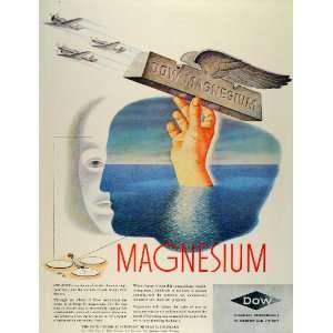 1942 Ad DOW Magnesium Airplane Wings Chemical Engineers Metals Midland 