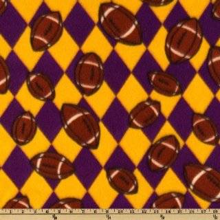 60 Wide Sports Fleece Football Argyle Purple/Gold Fabric By The Yard