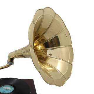 Antique Reproduction RCA Victor Phonograph Gramophone Gold Brass Horn 
