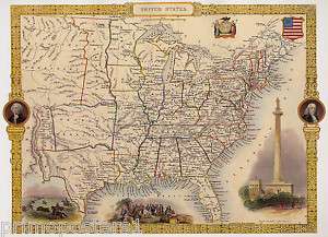 1800S MAP UNITED STATES WASHINGTON BUFFALO REPR POSTER  