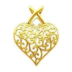  14K Gold Filigree Heart Charm Jewelry