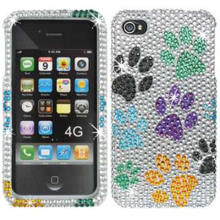   DOG PAWS DIAMOND BLING CRYSTAL FACEPLATE CASE COVER APPLE IPHONE 4 4S