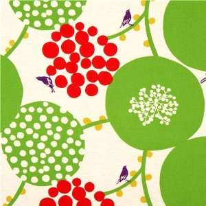  echino canvas fabric green berries birds from Japan
