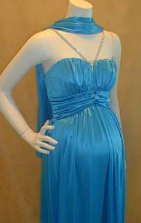 NEW Aqua Blue Satin Vneck Rhines Maternity Dress SMALL  