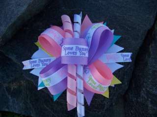 easter bow is 5 x 4 ½ made with pink white aqua yellow purple multi 