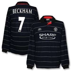  99 00 Man Utd Away L/S Jersey + Beckham 7 Sports 
