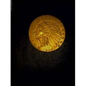   1908 $5 Gold Five Dollars Coin Indianhead Half Eagle 