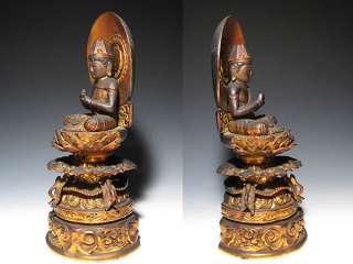 EDO Gilt Wood Japanese Buddhist Buddha DAINICHI Nyorai Statue God 
