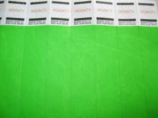   Neon Green Consecutively Numbered 3/4 inch Tyvek Wristbands  
