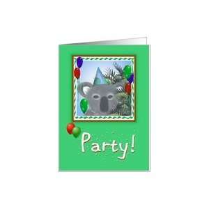 Koala Bear in Party Hat Party Invitation  Balloons Card