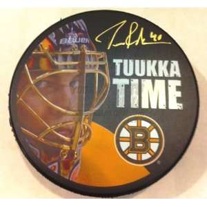 Signed Tuukka Rask Puck   with  TIME Inscription   Autographed NHL 
