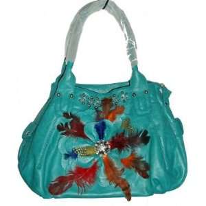   Soft Leatherette Shoulder Handbag with Rhinestone Accents in Turquoise