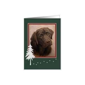   Labrador Portrait Painting Happy Holiday Tree and Paw Tracks Card