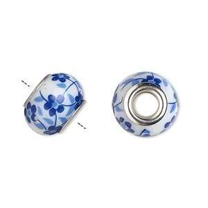 7253 Bead, Dione™, porcelain and silver plated brass grommet, white 