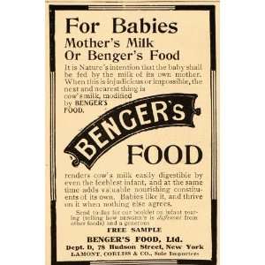 1908 Vintage Ad Bengers Food Infant Formula Baby Milk 