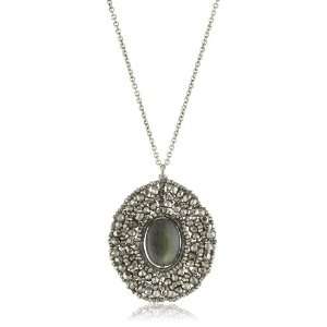   Kellin Textural Labradorite and Pyrite Oval Pendant Necklace Jewelry