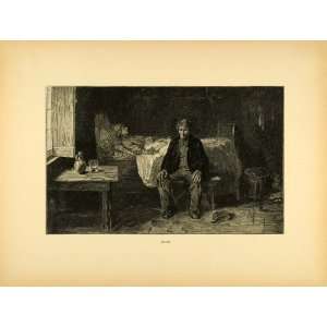  1887 Wood Engraving Alone Joseph Israels Death Bed Art 