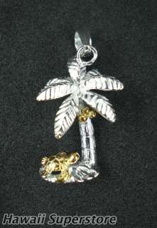 Palm tree with turtle sterling silver pendant SG  