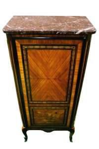 French Louis XV marble top cabinet , turn of the C  