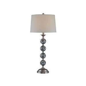   Light Table Lamp, Polished Steel/Ceramic Deco With White Fabric Shade