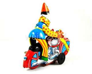 Vintage Clown On The Motorcycle Wind UP Tin Toy  