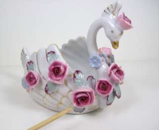   Occupied Japan Figural Swan Cigarette Holder Dish with Ashtrays  