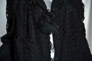 CHANEL Black Woven Tulle Netting+Wool Light Blazer Jacket+FLORAL 
