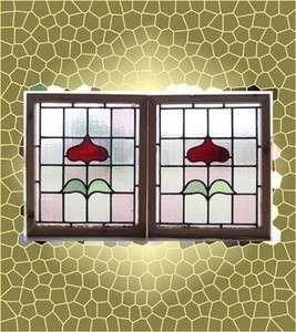   of Antique Stained Glass Windows Five color Ruby Red Tulips  