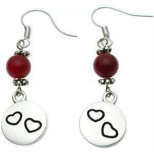  Red Agate Bali Earrings with Loving Hearts Charm Jewelry