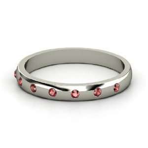 Button Band, Sterling Silver Ring with Red Garnet