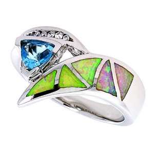 Engagement Ring Sterling Silver, Synthetic Pink Opal Ring, w/ Trillion 
