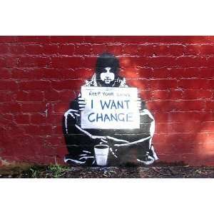 LAMINATED Banksy Keep Your Coins I Want Change Mini Poster Measures 23 