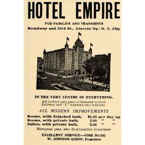  1907 Ad Hotel Empire Broadway Bath Johnson Quinn Room 