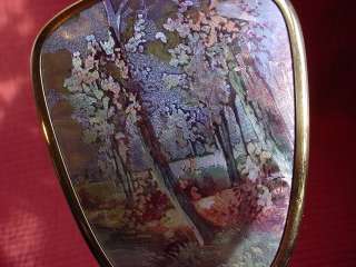 Ladies Vintage Comb and Brush Set with Woodland River Scene  