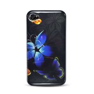  iPhone 4 Graphic Case   Blue Flower and Butterfly on Black 