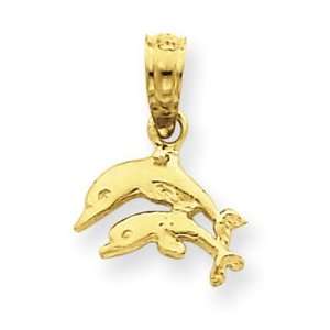   Designer Jewelry Gift 14K Mini Double Dolphins Swimming Pendant