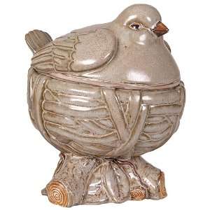  Ceramic Tan Bird on Nest Canister Container