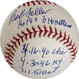 Bob Feller Signed Baseball   with HOF 61 3 No Hitters Inscription 