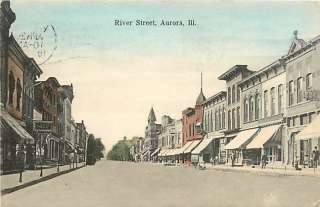 IL AURORA RIVER ST TOWN VIEW MAILED 1908 EARLY T47123  