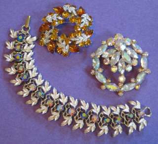   LEE RHINESTONE Bracelet w Pave Crystal BROOCH & AURORA BOREALIS 3 pc