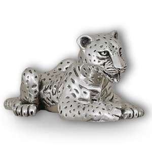  Silver Leopard Cub Sculpture Laying