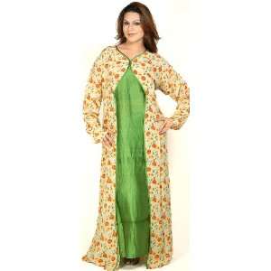  Green Floral Printed Kaftan from Kashmir   Pure Silk 