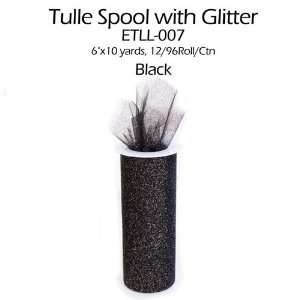  6 x 30ft Black fabric wedding Glitter Tulle spool 