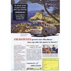  1953 Trailways Thru Liners Coach by the Ocean Vintage Ad 