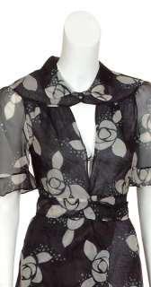 size 4 feminine floral wrap dress in semi transparent silk organza 
