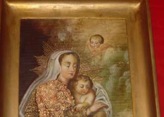 1800s GENUINE OIL PAINTING CANVAS VIRGIN AND Child and CHERUBS FINE 