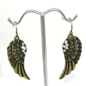   Charm Dangle Earrings with Crystal Accents Antique Gold Tone Jewelry