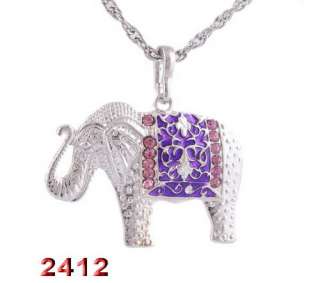 4p Elephant 34*47MM Rhinestone Crystal Enamel Silver Color Pendant 